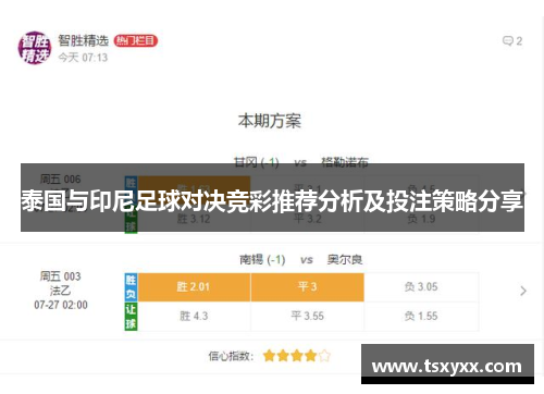 泰国与印尼足球对决竞彩推荐分析及投注策略分享